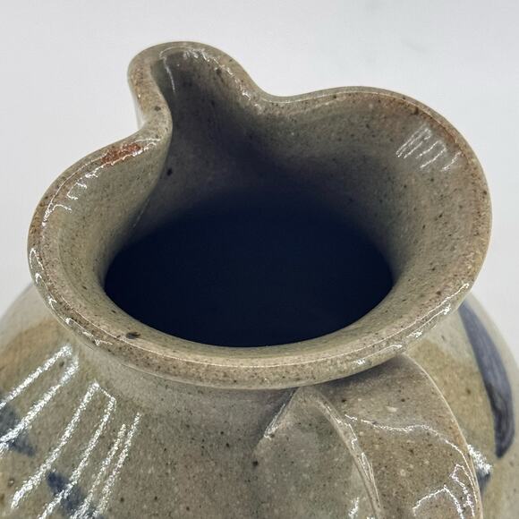Handmade Studio Art Pottery Stoneware Pitcher Green Blue Primitive 5" Stamped - Picture 3 of 8